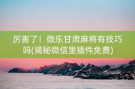 厉害了！微乐甘肃麻将有技巧吗(揭秘微信里插件免费)