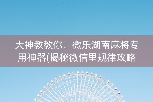 大神教教你！微乐湖南麻将专用神器(揭秘微信里规律攻略)