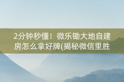 2分钟秒懂！微乐锄大地自建房怎么拿好牌(揭秘微信里胜率到哪调)