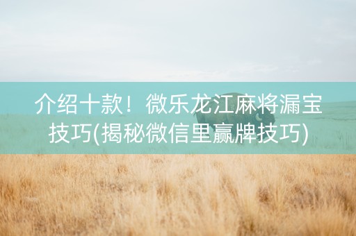 介绍十款！微乐龙江麻将漏宝技巧(揭秘微信里赢牌技巧)