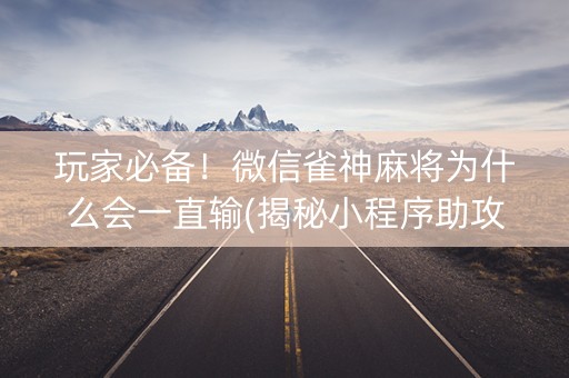 玩家必备！微信雀神麻将为什么会一直输(揭秘小程序助攻神器)