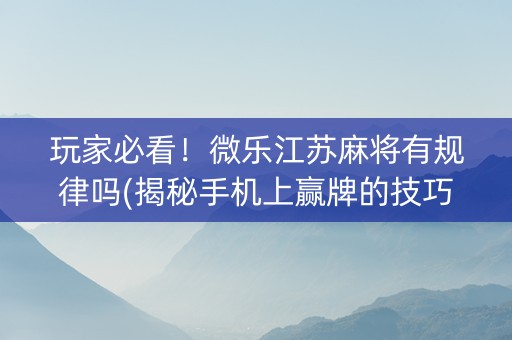 玩家必看！微乐江苏麻将有规律吗(揭秘手机上赢牌的技巧)
