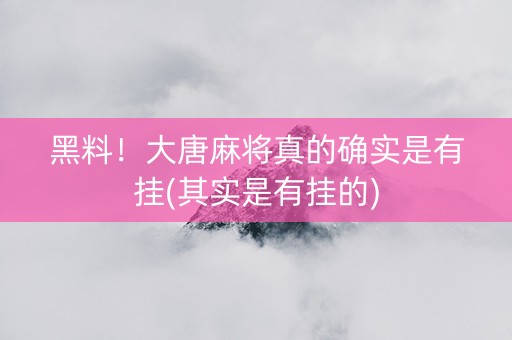 黑料！大唐麻将真的确实是有挂(其实是有挂的)