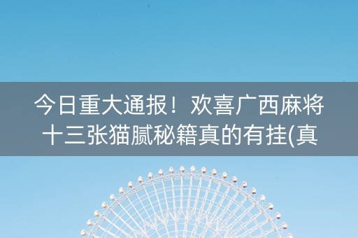 今日重大通报！欢喜广西麻将十三张猫腻秘籍真的有挂(真的确实是有挂)