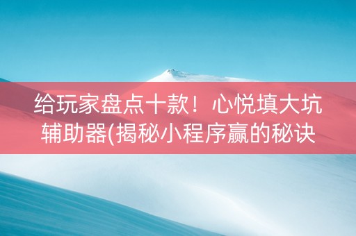 给玩家盘点十款！心悦填大坑辅助器(揭秘小程序赢的秘诀)