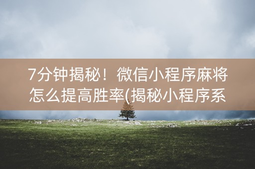7分钟揭秘！微信小程序麻将怎么提高胜率(揭秘小程序系统发好牌)