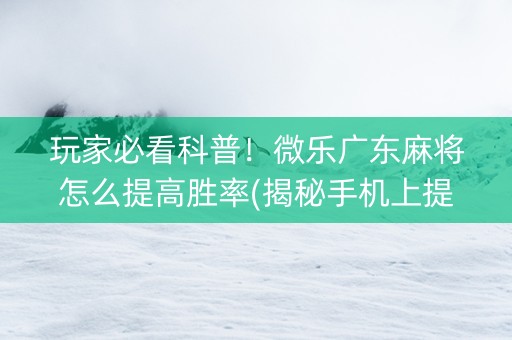 玩家必看科普！微乐广东麻将怎么提高胜率(揭秘手机上提高胜率)