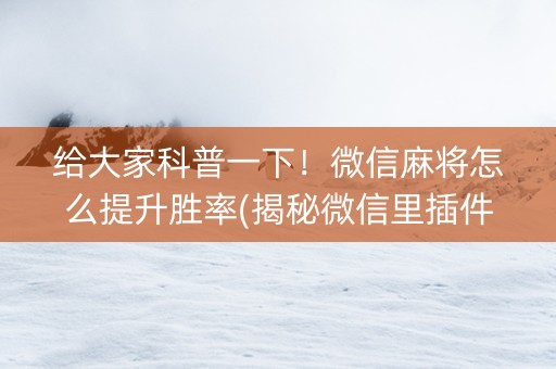 给大家科普一下！微信麻将怎么提升胜率(揭秘微信里插件下载)