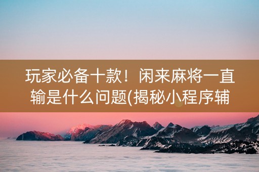 玩家必备十款！闲来麻将一直输是什么问题(揭秘小程序辅牌器)