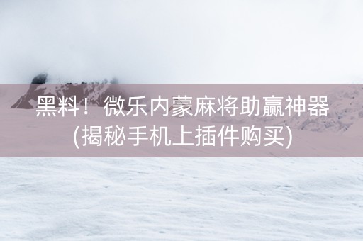 黑料！微乐内蒙麻将助赢神器(揭秘手机上插件购买)