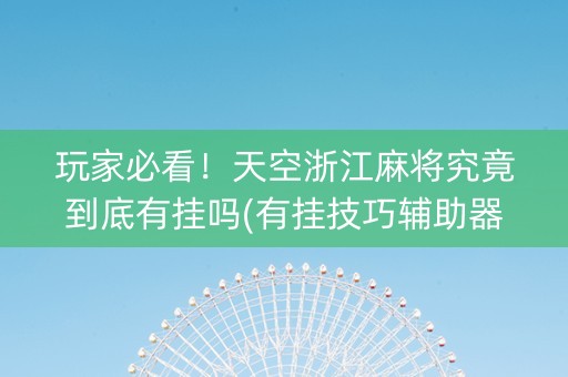 玩家必看！天空浙江麻将究竟到底有挂吗(有挂技巧辅助器)