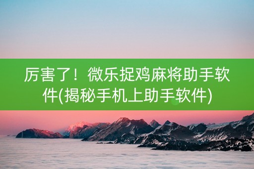 厉害了！微乐捉鸡麻将助手软件(揭秘手机上助手软件)
