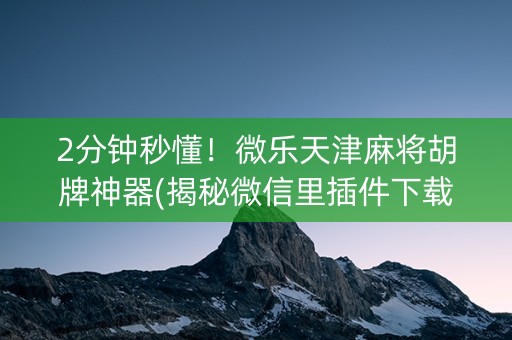 2分钟秒懂！微乐天津麻将胡牌神器(揭秘微信里插件下载)