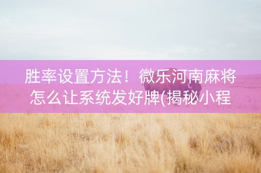 胜率设置方法！微乐河南麻将怎么让系统发好牌(揭秘小程序攻略插件)