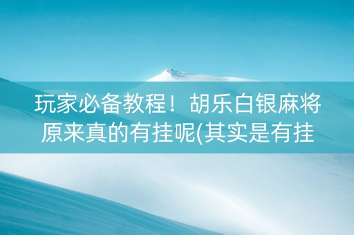 玩家必备教程！胡乐白银麻将原来真的有挂呢(其实是有挂的)