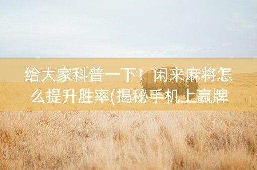 给大家科普一下！闲来麻将怎么提升胜率(揭秘手机上赢牌技巧)