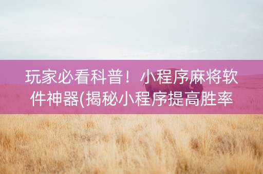 玩家必看科普！小程序麻将软件神器(揭秘小程序提高胜率)