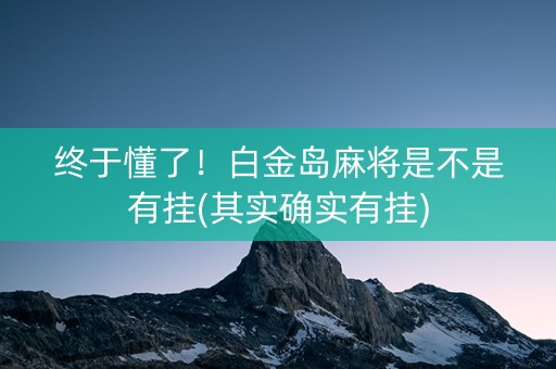 终于懂了！白金岛麻将是不是有挂(其实确实有挂)