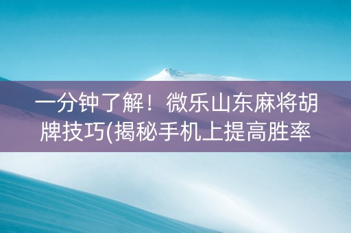 一分钟了解！微乐山东麻将胡牌技巧(揭秘手机上提高胜率)