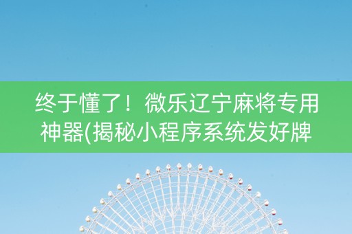 终于懂了！微乐辽宁麻将专用神器(揭秘小程序系统发好牌)