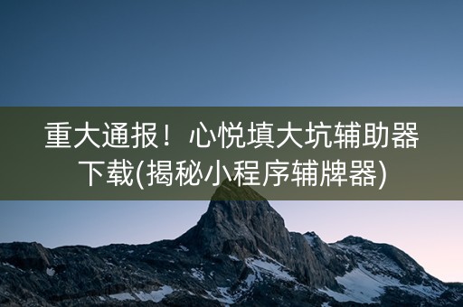 重大通报！心悦填大坑辅助器下载(揭秘小程序辅牌器)