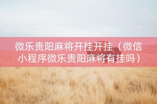 微乐贵阳麻将开挂开挂（微信小程序微乐贵阳麻将有挂吗）