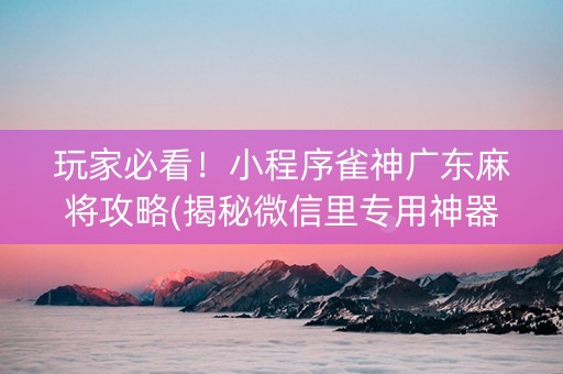 玩家必看！小程序雀神广东麻将攻略(揭秘微信里专用神器下载)