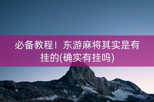 必备教程！东游麻将其实是有挂的(确实有挂吗)