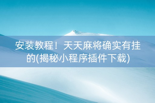 安装教程！天天麻将确实有挂的(揭秘小程序插件下载)