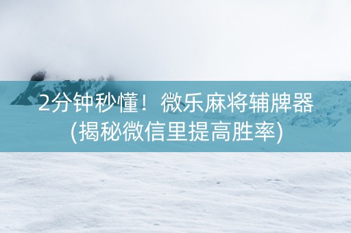 2分钟秒懂！微乐麻将辅牌器(揭秘微信里提高胜率)