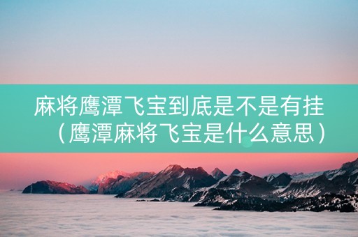 麻将鹰潭飞宝到底是不是有挂（鹰潭麻将飞宝是什么意思）