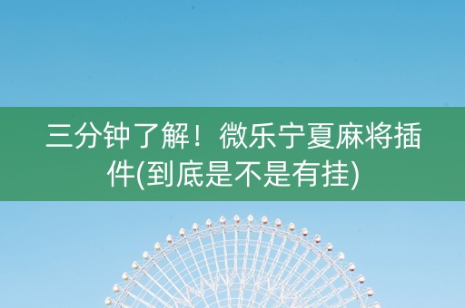 三分钟了解！微乐宁夏麻将插件(到底是不是有挂)