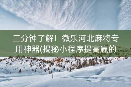 三分钟了解！微乐河北麻将专用神器(揭秘小程序提高赢的概率)