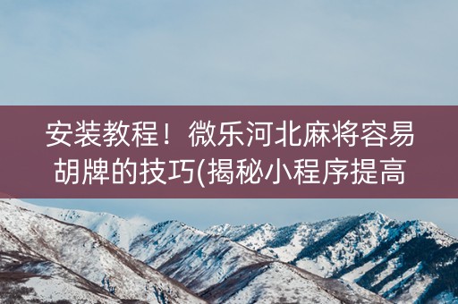 安装教程！微乐河北麻将容易胡牌的技巧(揭秘小程序提高胜率)