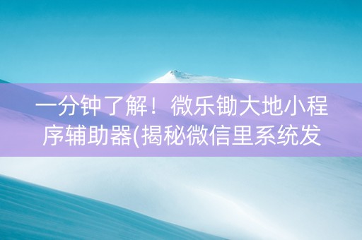 一分钟了解！微乐锄大地小程序辅助器(揭秘微信里系统发好牌)