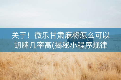 关于！微乐甘肃麻将怎么可以胡牌几率高(揭秘小程序规律攻略)