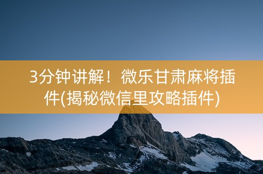 3分钟讲解！微乐甘肃麻将插件(揭秘微信里攻略插件)