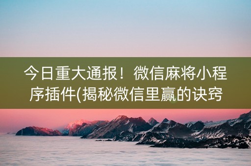 今日重大通报！微信麻将小程序插件(揭秘微信里赢的诀窍)