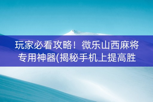 玩家必看攻略！微乐山西麻将专用神器(揭秘手机上提高胜率)