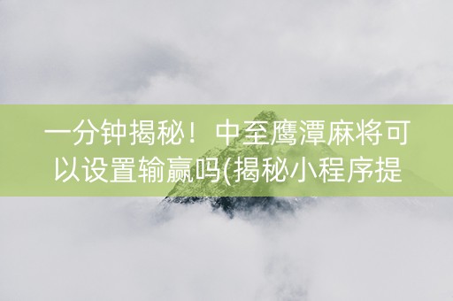 一分钟揭秘！中至鹰潭麻将可以设置输赢吗(揭秘小程序提高胜率)