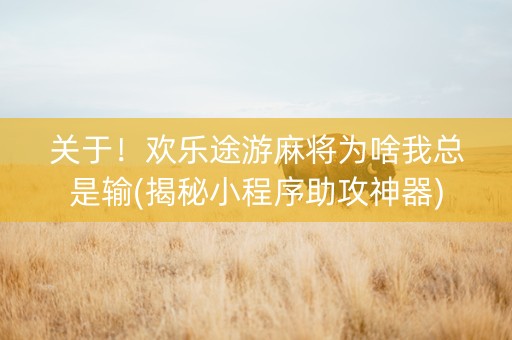 关于！欢乐途游麻将为啥我总是输(揭秘小程序助攻神器)