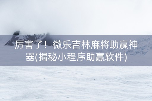 厉害了！微乐吉林麻将助赢神器(揭秘小程序助赢软件)