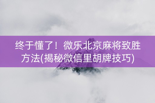 终于懂了！微乐北京麻将致胜方法(揭秘微信里胡牌技巧)