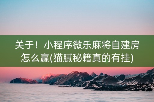 关于！小程序微乐麻将自建房怎么赢(猫腻秘籍真的有挂)