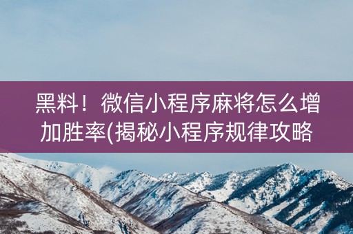 黑料！微信小程序麻将怎么增加胜率(揭秘小程序规律攻略)