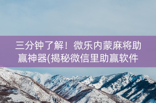 三分钟了解！微乐内蒙麻将助赢神器(揭秘微信里助赢软件)