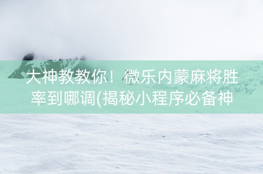大神教教你！微乐内蒙麻将胜率到哪调(揭秘小程序必备神器)