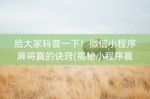 给大家科普一下！微信小程序麻将赢的诀窍(揭秘小程序赢的诀窍)