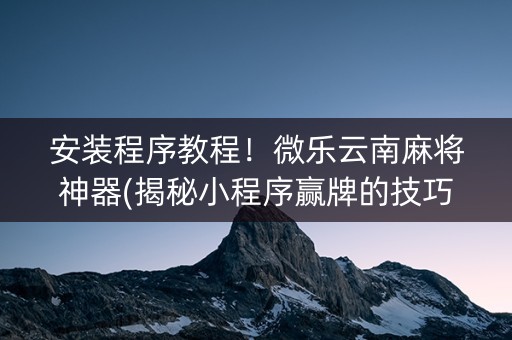 安装程序教程！微乐云南麻将神器(揭秘小程序赢牌的技巧)