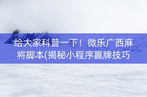 给大家科普一下！微乐广西麻将脚本(揭秘小程序赢牌技巧)